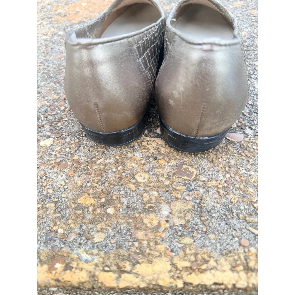 Trotters Womens 8.5‎ Woven Leather Loafers Metallic Pewter Gold Brazil 158-704